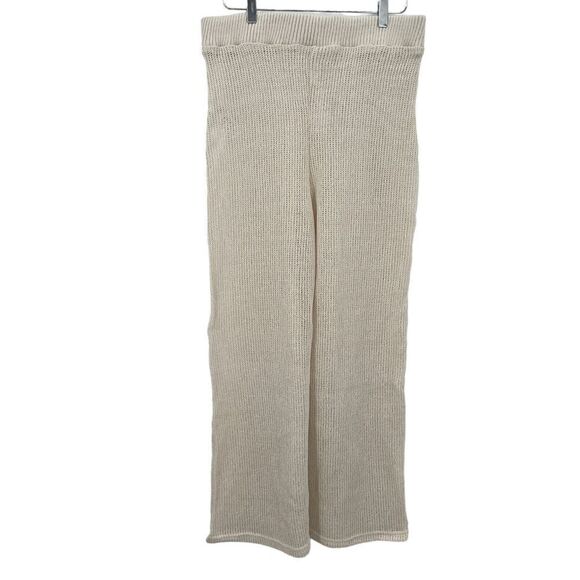 Free People Summer Nights Wide Leg Pants Ivory Size L Large Ribbed Chunky Knit - Picture 1 of 16